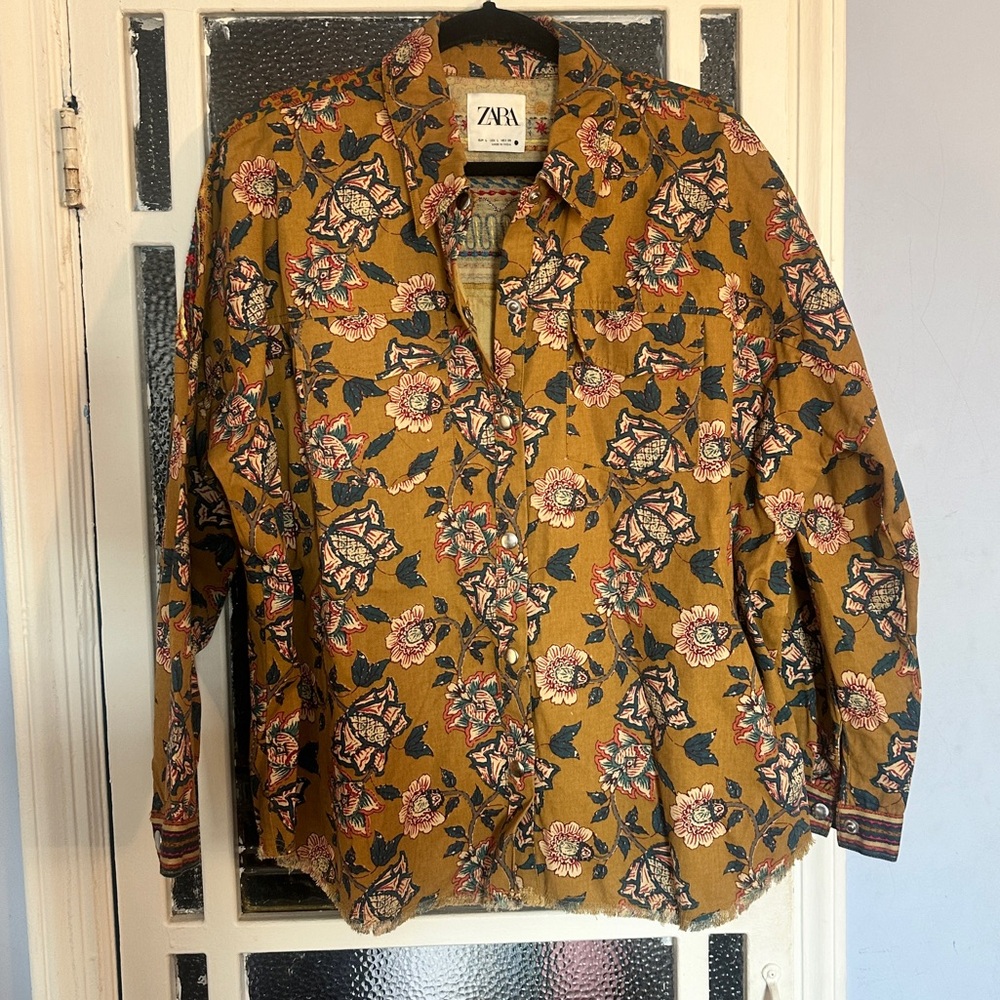 Zara embroidered shirt jacket